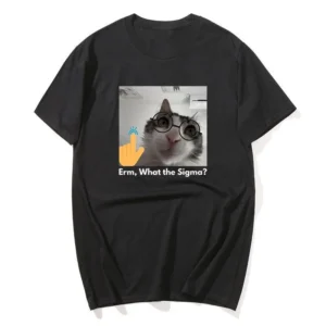 Ngộ nghĩnh Mèo Sigma Meme Áo nam Nữ Silly Mèo Tee Áo Unisex Cotton Tay Ngắn Áo Thun Hài Hước Graphic Tee Quần Áo Nam